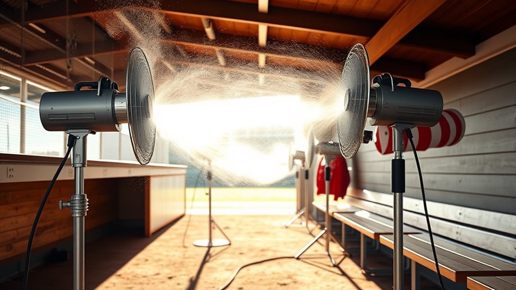 essential dugout misting fan features