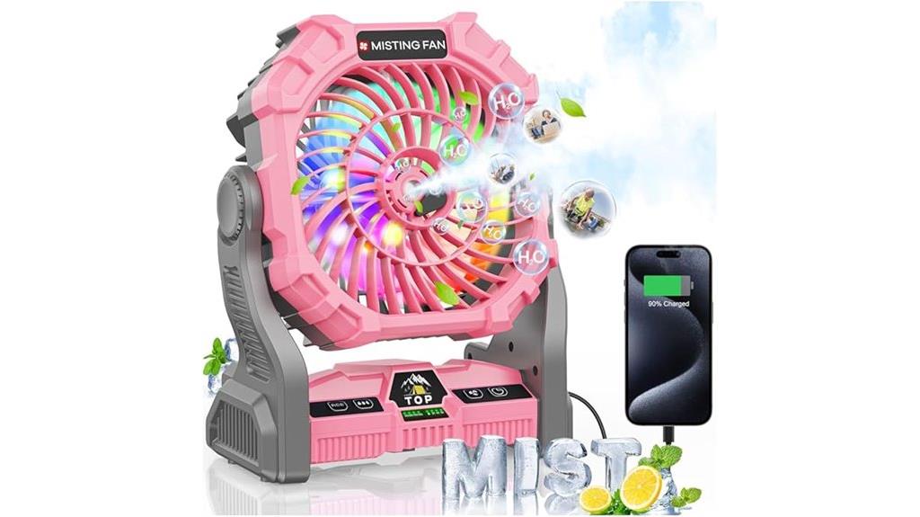 portable misting fan with rgb