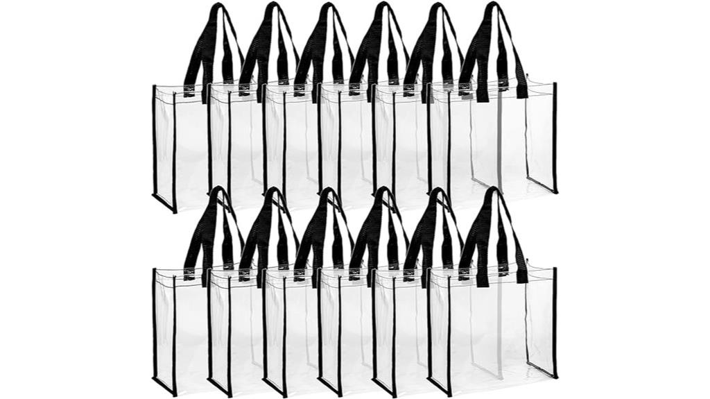 twelve transparent tote bags